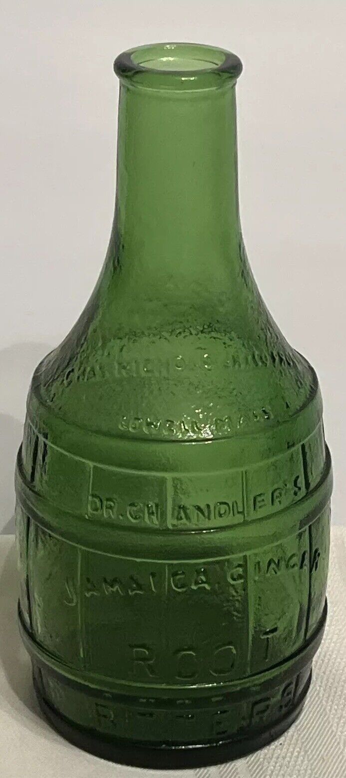 Vintage Wheaton Dr Chandler's Jamaica Ginger Root Bitters Green Bottle 7.5” Tall