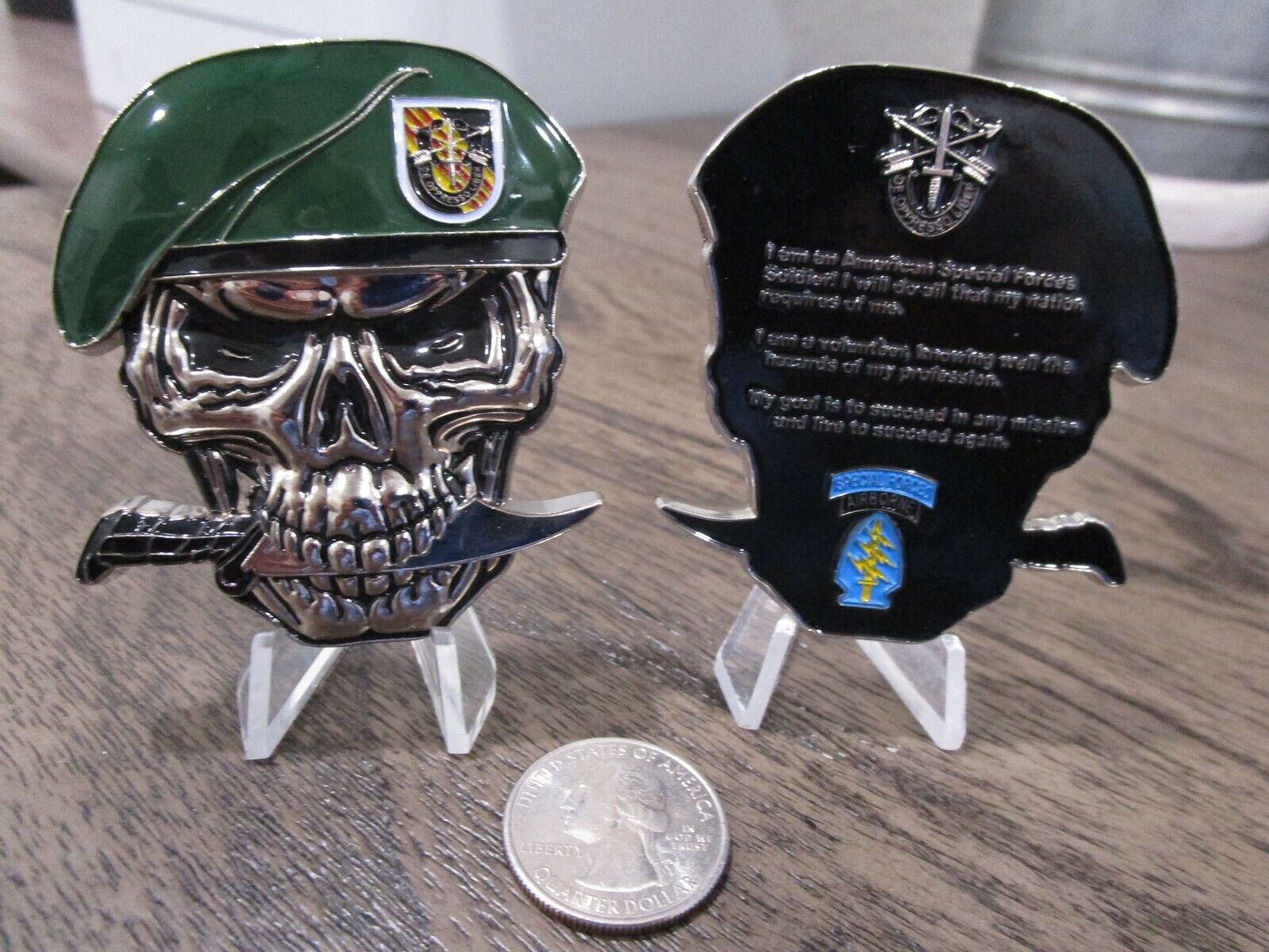 US Army Special Forces Group Creed Green Berets 5th SFG (A) Skull Challenge Coin