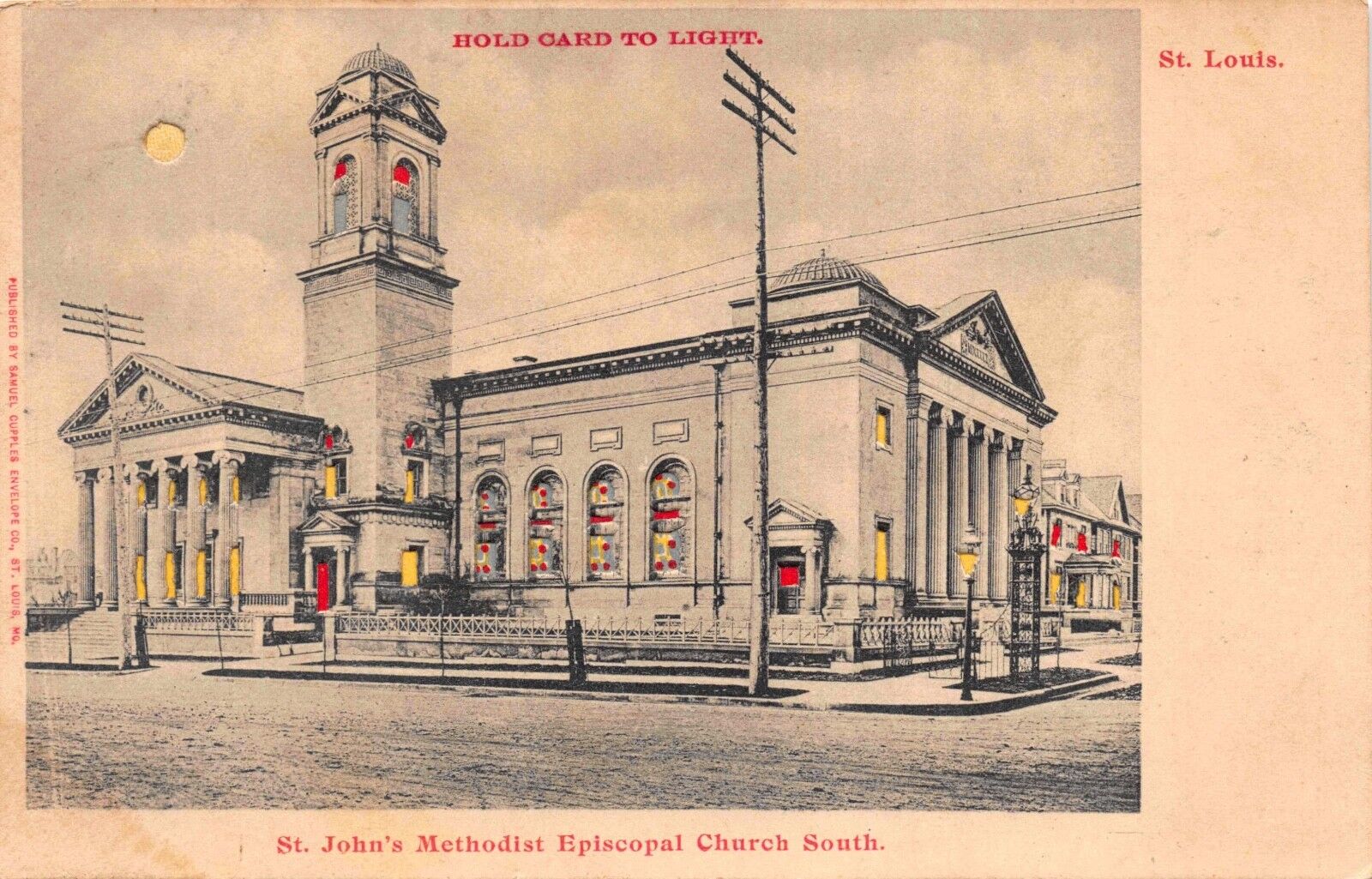 Hold-To-Light Postcard St. John's Methodist Church in St. Louis, Missouri~115752