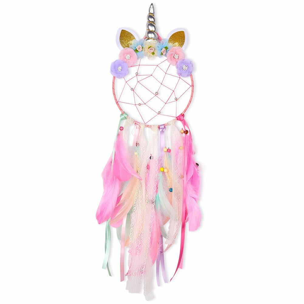 Unicorn Dream Catcher PINK Flower Feather Pendant Wall Hanging for Car Home
