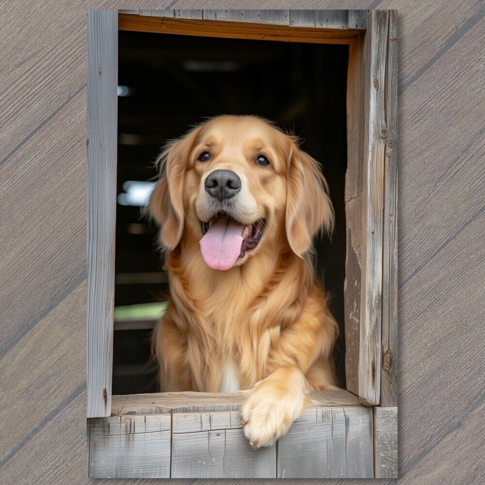 POSTCARD Golden Retriever Dog Super Sweet Cute Adorable Cute Fun Happy Wooden