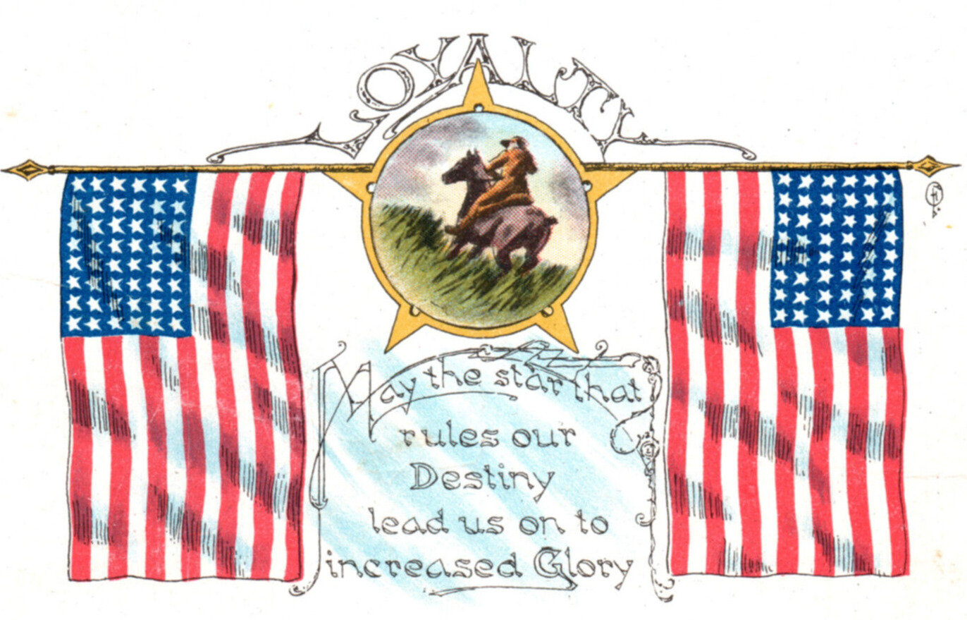 WWI American Flag Loyalty Destiny Glory Star Horse Patriotic Postcard