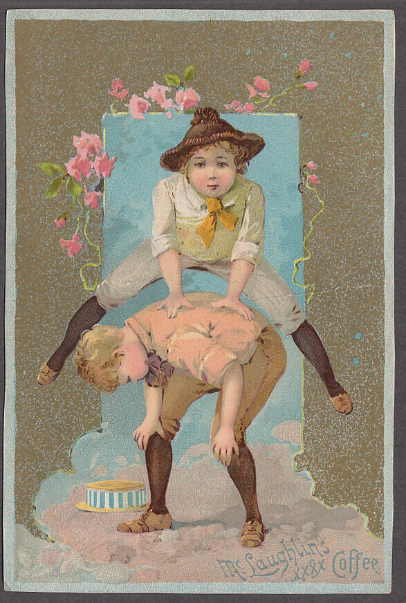 McLaughlin\'s XXXX Coffee trade card 1890s boys play leapfrog