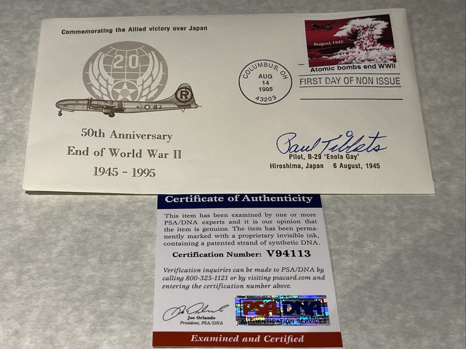 RARE  Paul Tibbets Signed First Day Cover FDC 50th Anniversary - PSA DNA