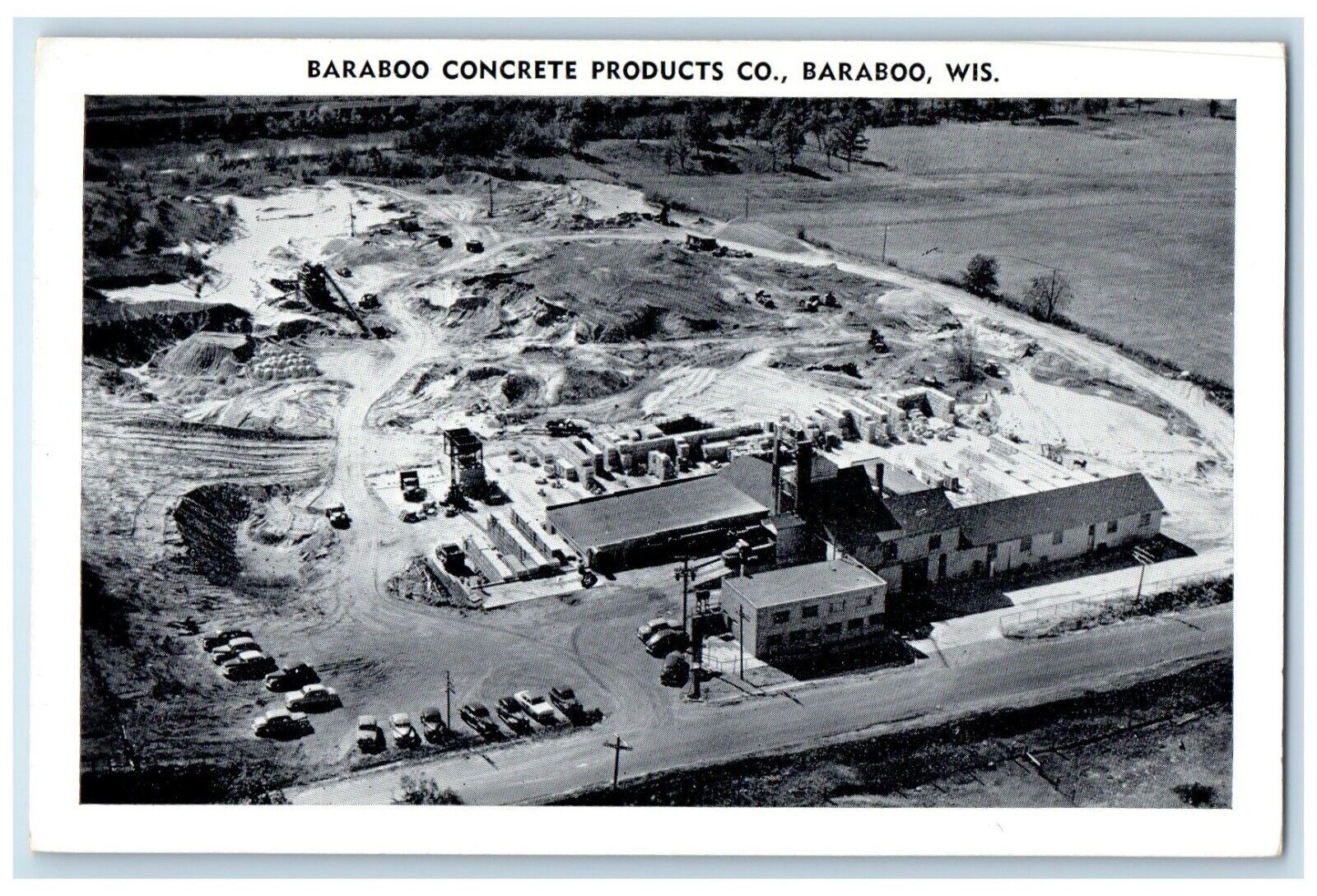 1954 Aerial View Baraboo Concrete Products Co. Baraboo Wisconsin WI Postcard