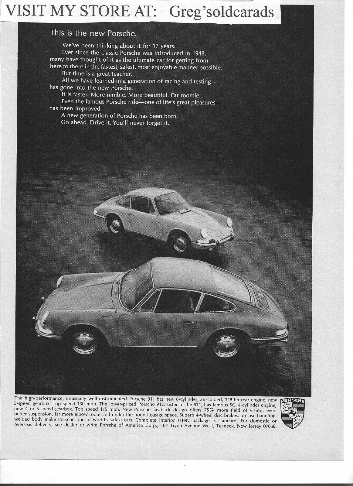 Original 1966 Porsche 911 vintage print ad: \
