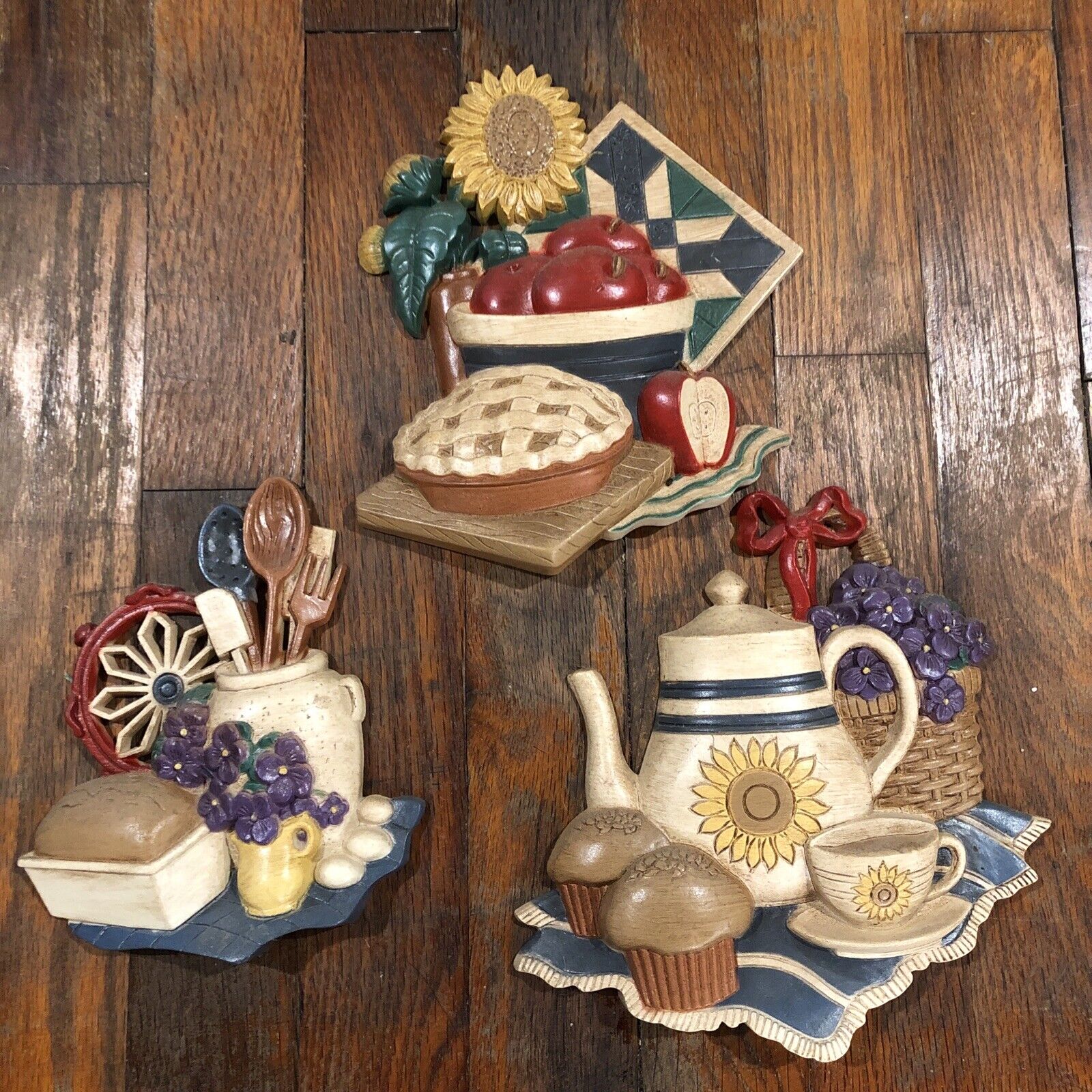 Vintage Set of 3 Home Interiors & Gifts Country Kitchen Wall Plaques 3373-1/2/3