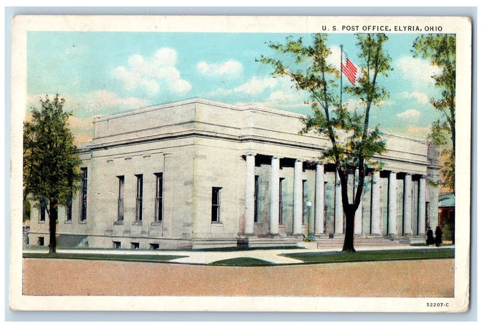 Elyria Ohio OH Postcard United States Post Office Building Exterior 1936 Antique