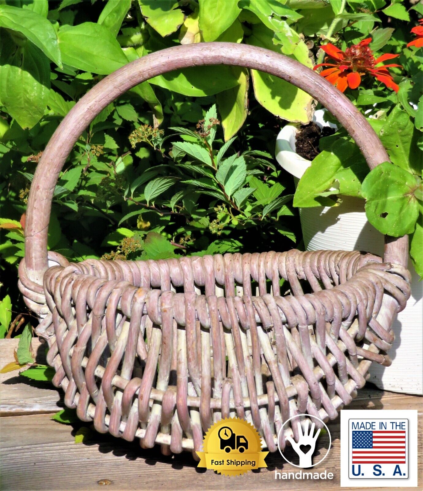 Vintage Basket Easter Egg Gathering Primitive Hand Woven