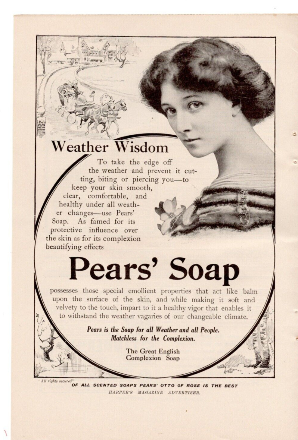 ANTIQUE Print Ad Pear\'s SOAP BEAUTIFUL LADY Beauty Fair Complexion 1913