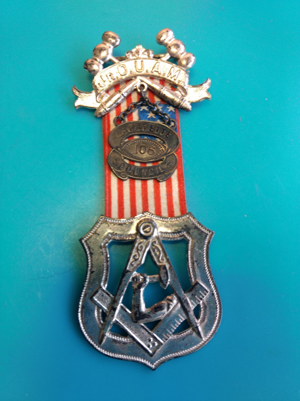 Jr. O.U.A.M. Order Of United American Mechanics Lafayette Council 106 Badge Pin