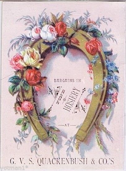 G.V.S. Quackenbush & Co, Fine Hosiery, Victorian Trade Card various rose buds