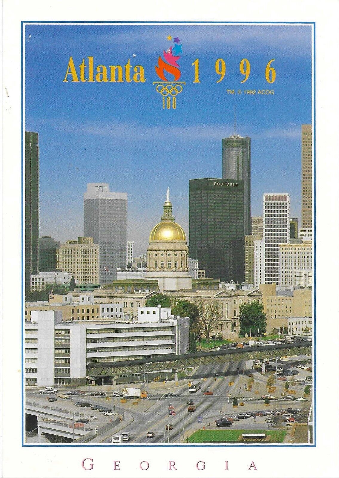 Vintage Georgia Chrome Postcard Atlanta Site of 1996 Olympic Games Downtown