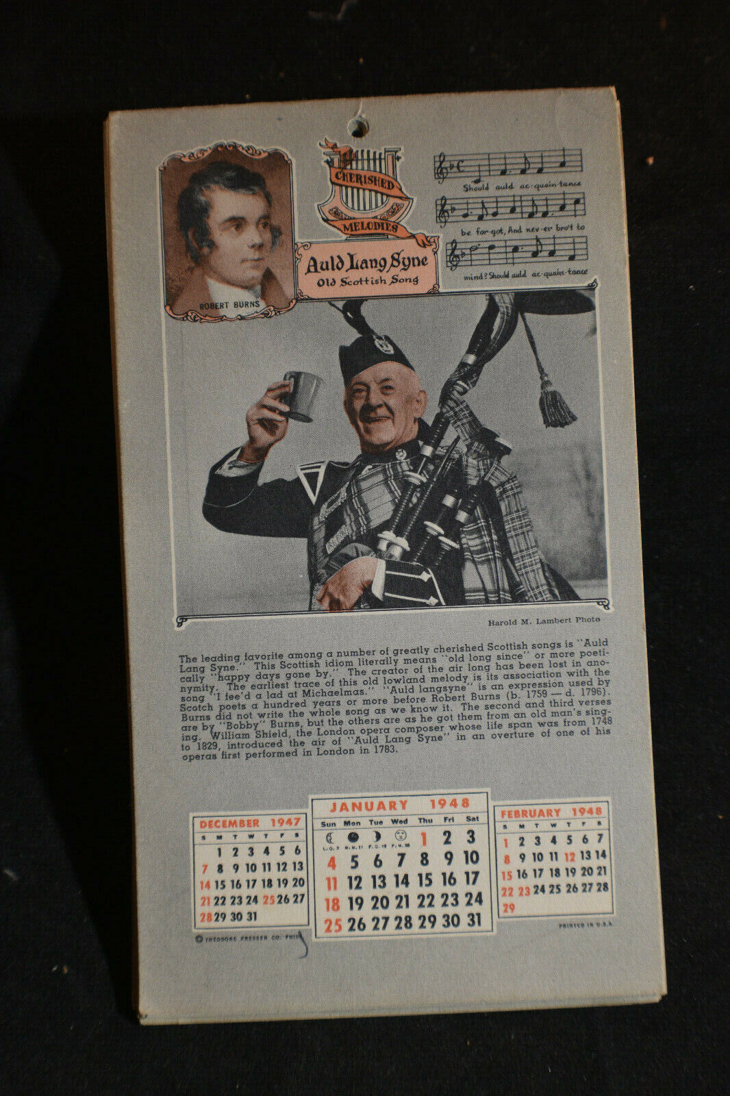 1948 COMPLETE Calendar *Cherished Melodies*