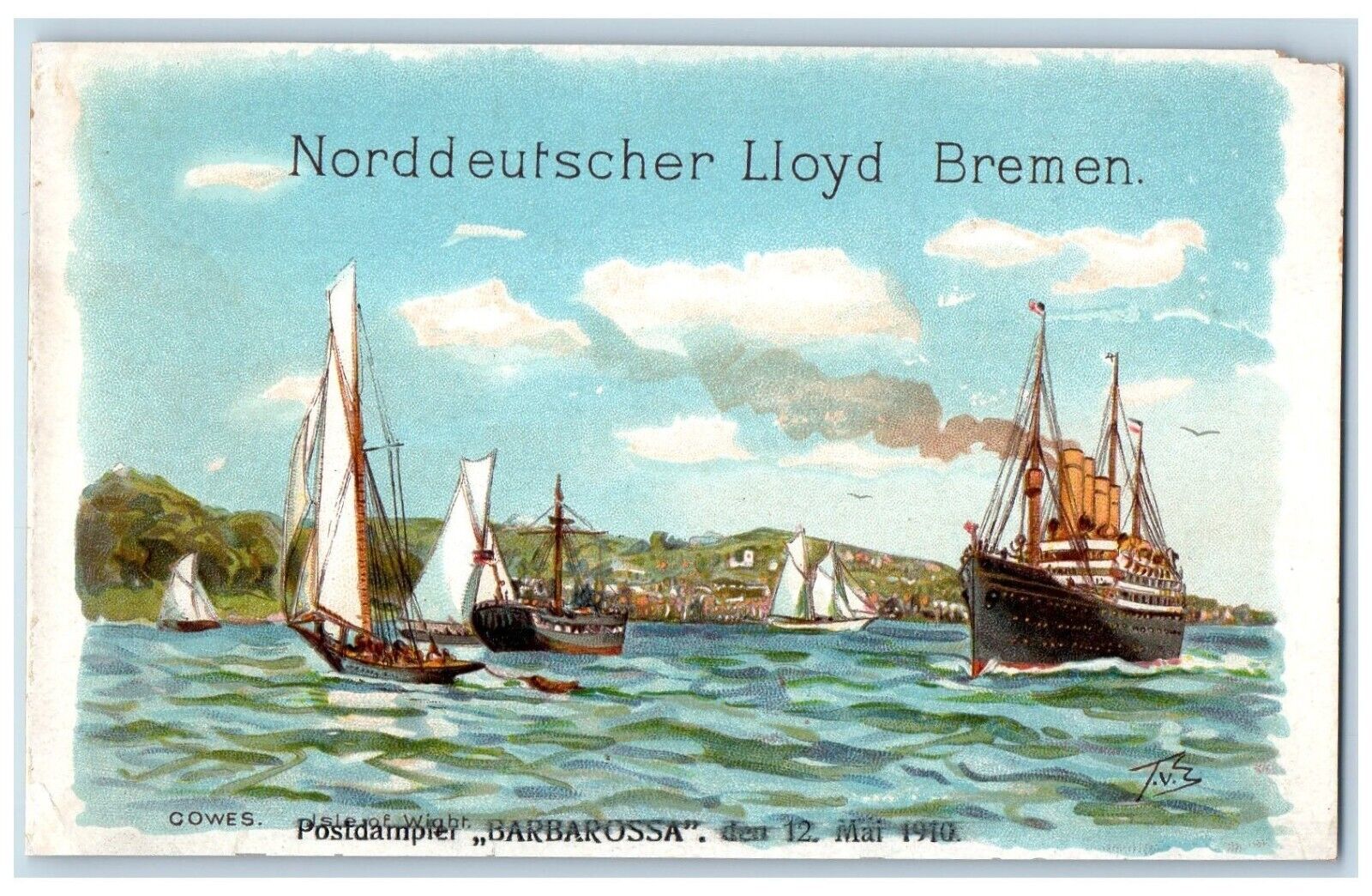 c1905 Norddeutscher Lloyd Bremen Postdampfer Barbarossa Steamer Boat Postcard