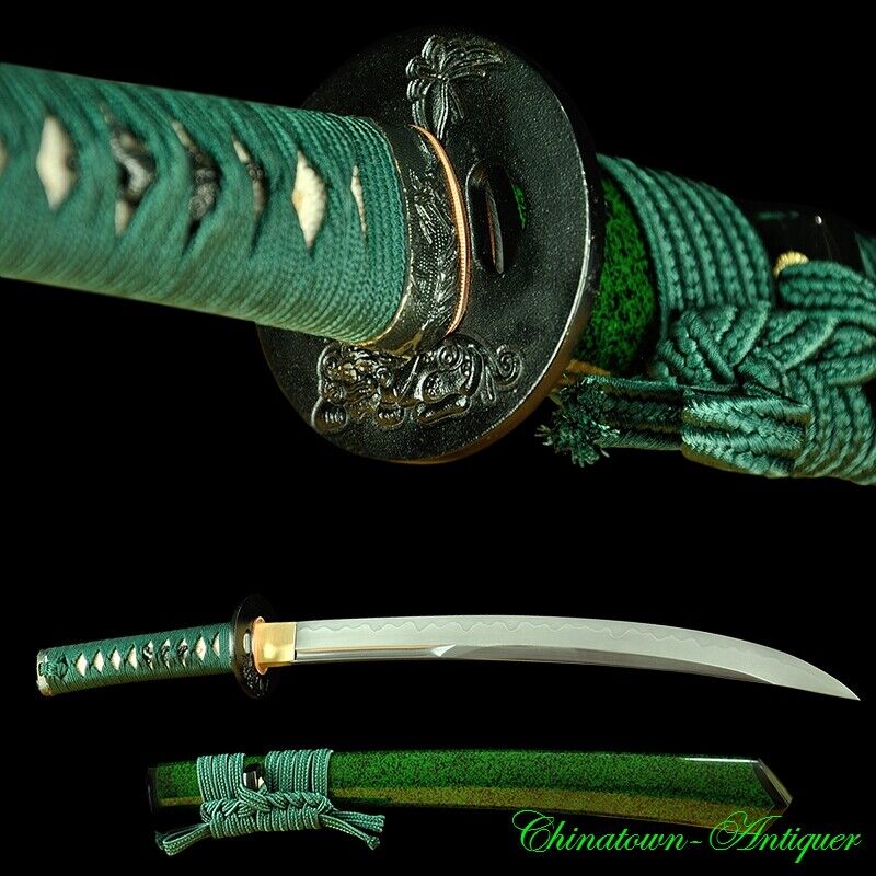 Japanese Naginata Wakizashi Short Sword Katana Steel Blade w Clay Tempered #3684