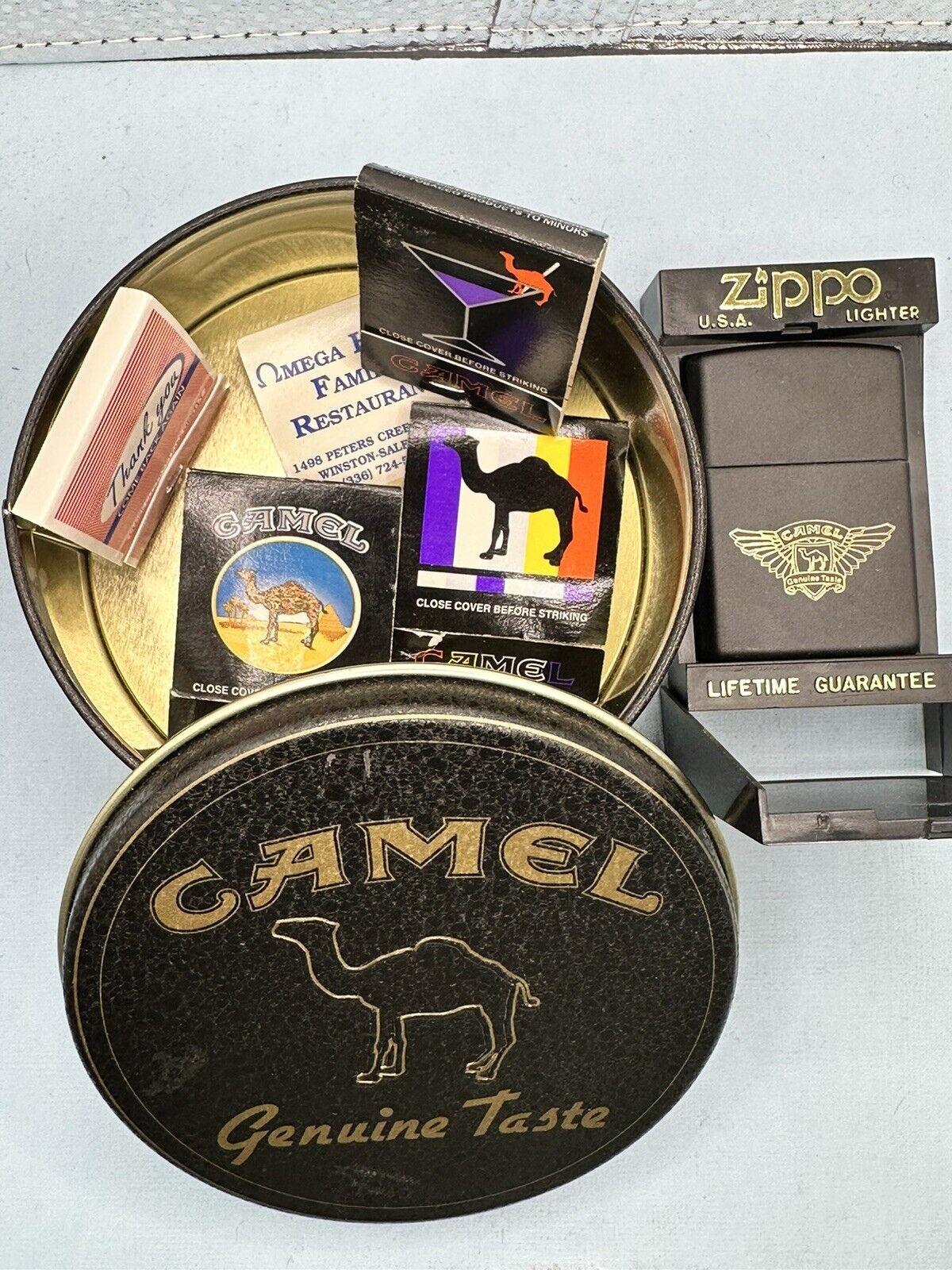 Vintage 1994 Camel Genuine Taste Black Matte Zippo Lighter NEW With Camel Tin