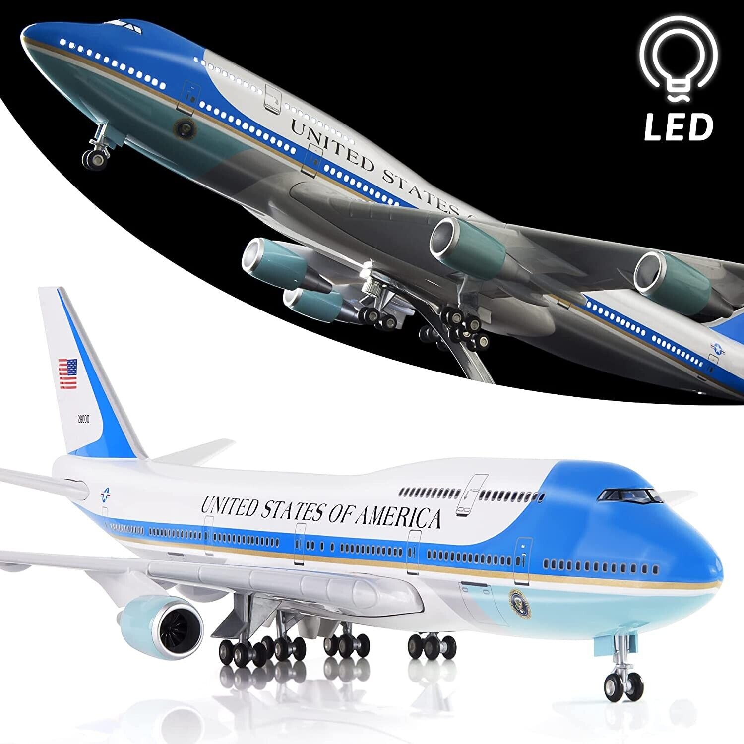 Air Force One - Large Boeing 747 - 1:130 Scale - High Quality with LED Lighting