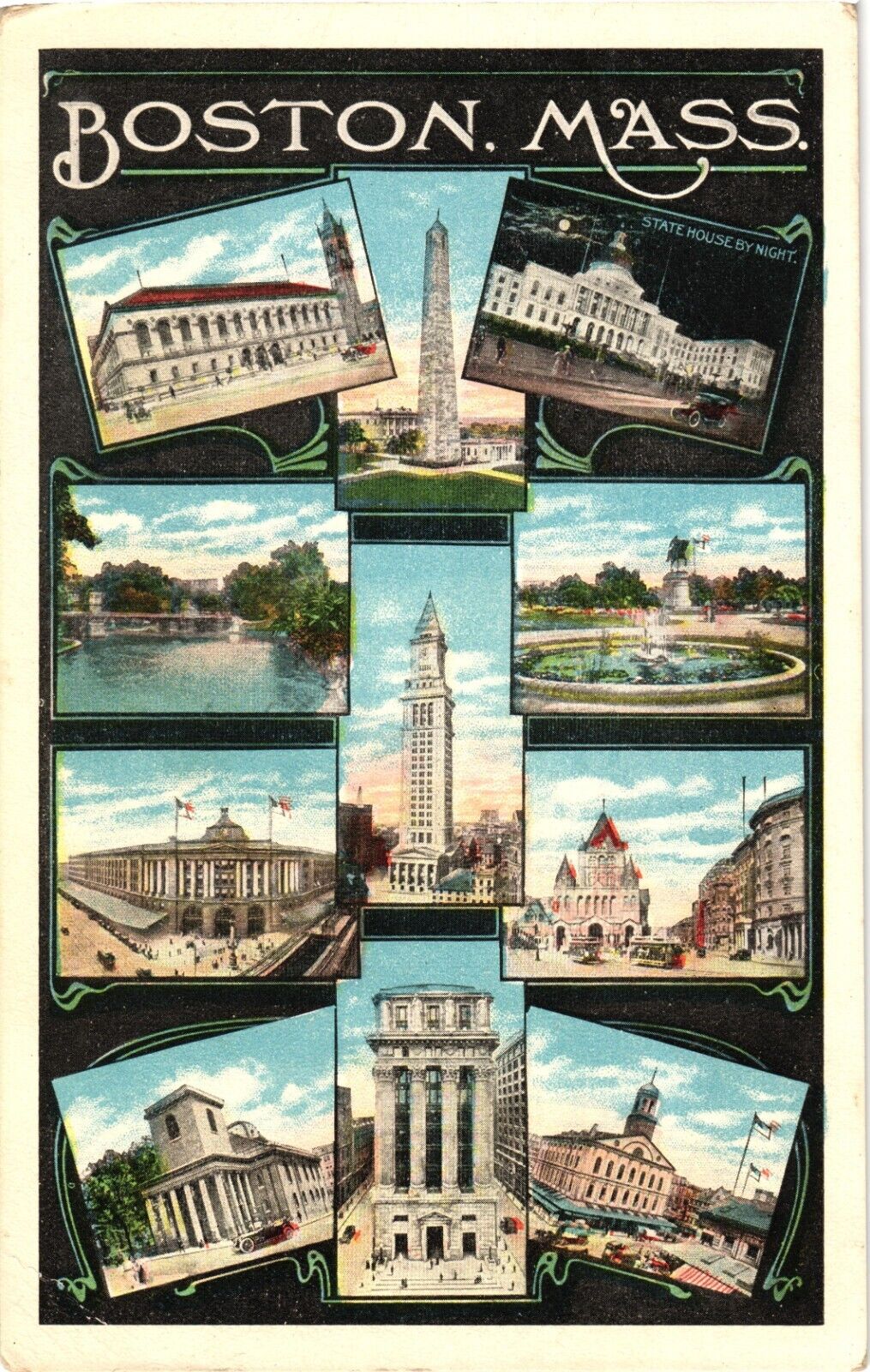 Boston MA Famous Buildings Multi View Divided Unposted Postcard 1916
