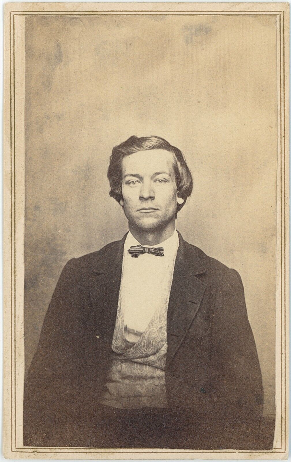 Handsome Young Man With Patterned Vest Identified 1860s CDV Carte de Visite V835