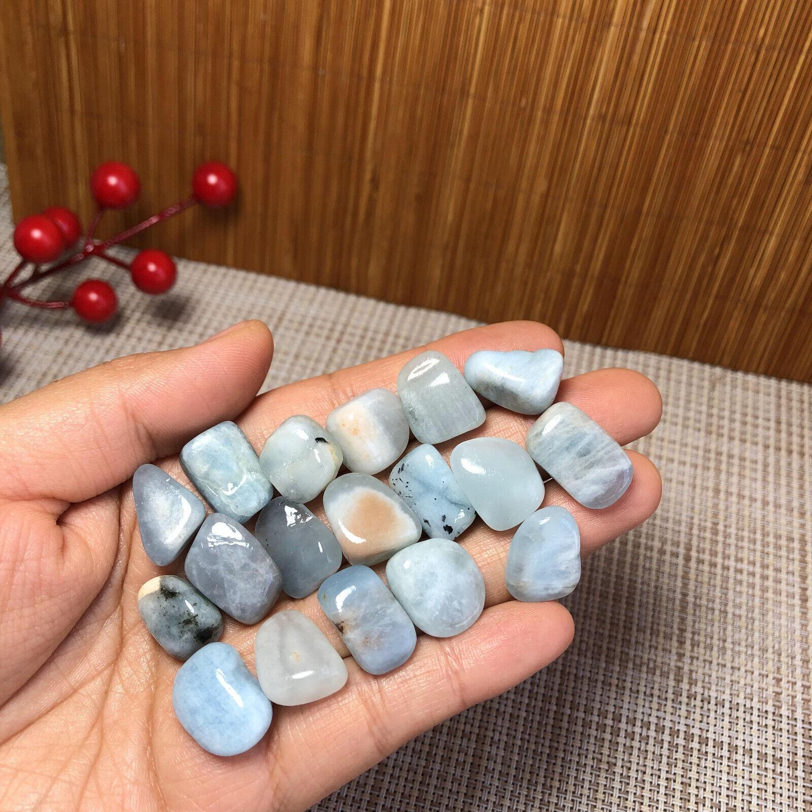 18pcs Natural Aquamarine polish Crystal Quartz Specimen Healing 53g A1110