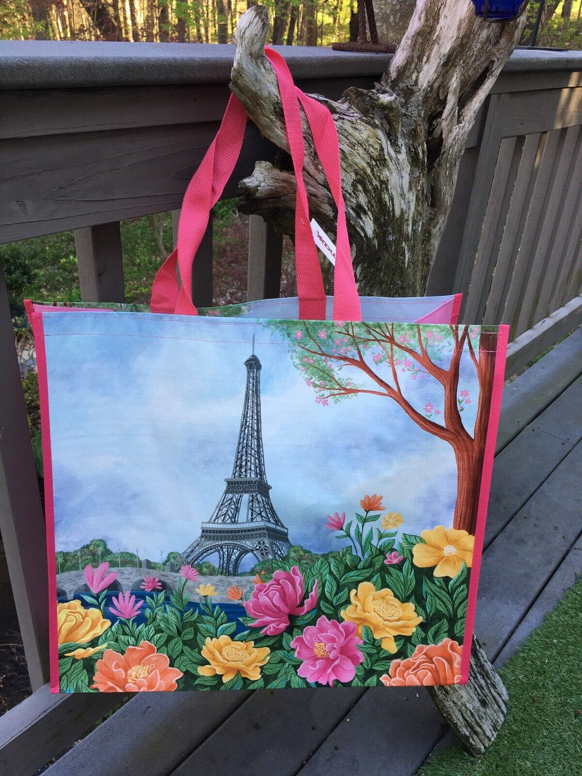 PARIS FRANCE Eiffel Tower in Spring Shopping Bag Gift Tote~Reusable TJ Maxx NEW
