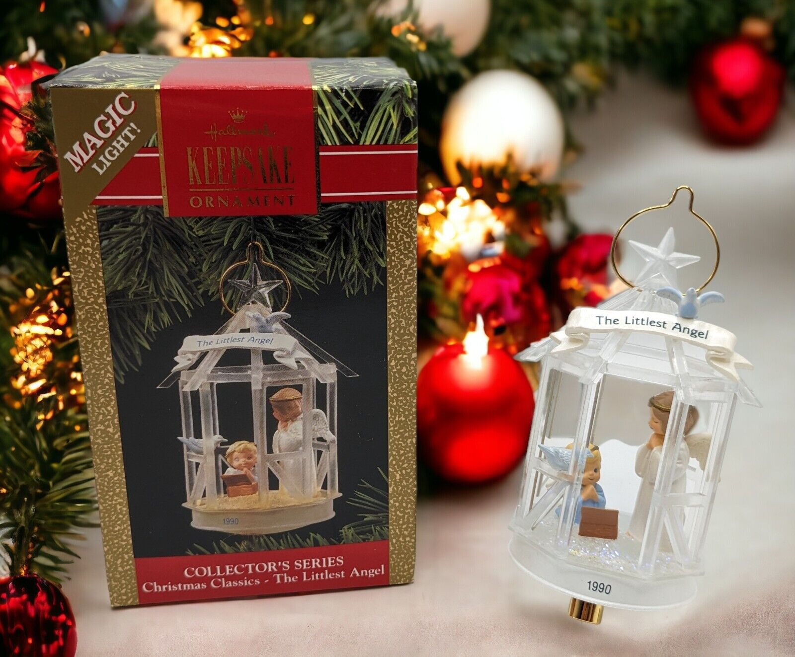 The Littlest Angel 1990 Hallmark Magic Light Keepsake Christmas Ornament