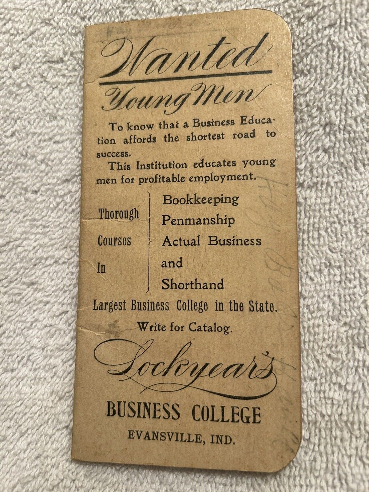 1920s Notebook Advertises Lockyear’s Business College Evansville IN Pocket Size