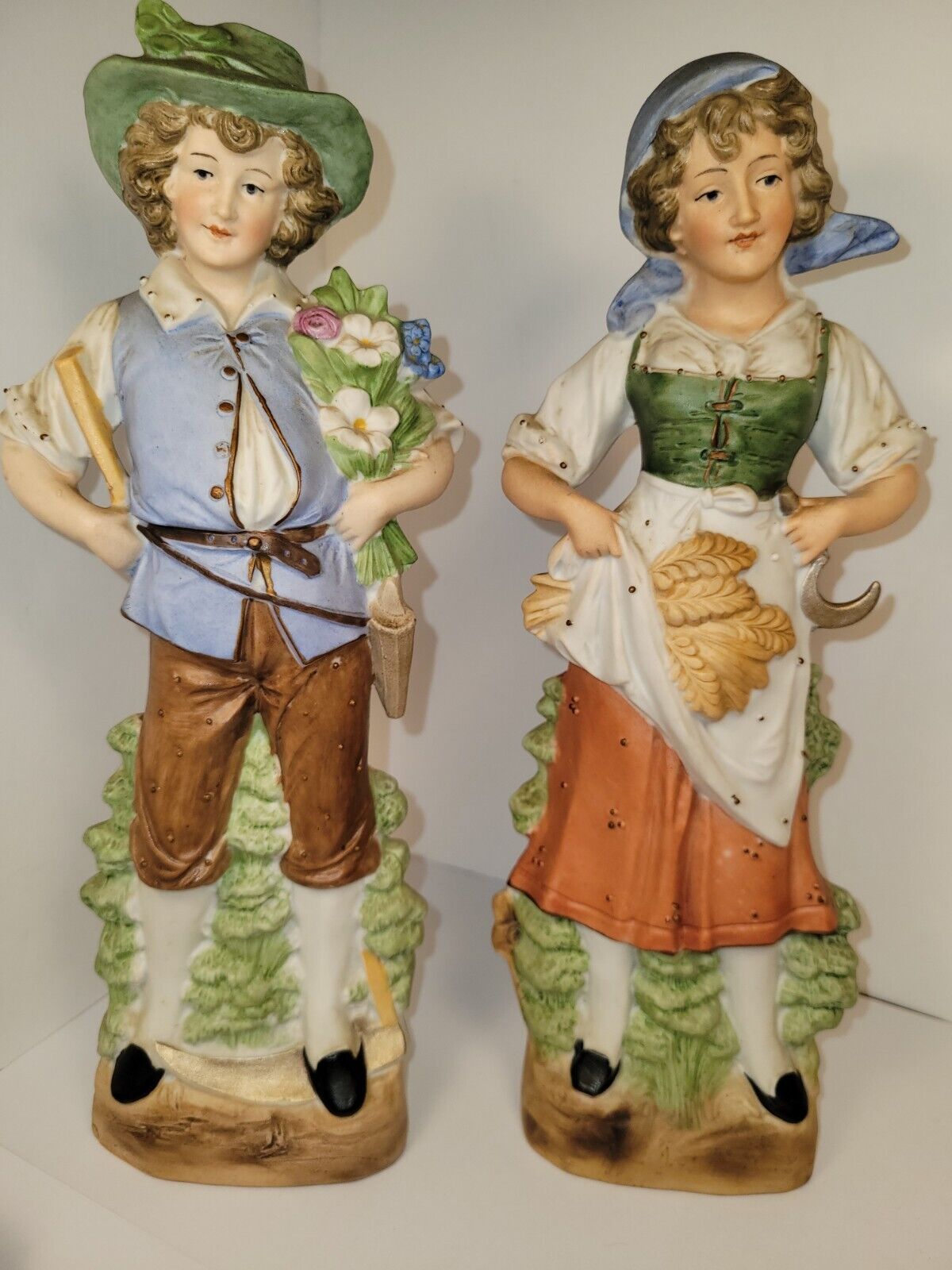 Antique German Bisque Porcelain Girl And Boy Figures