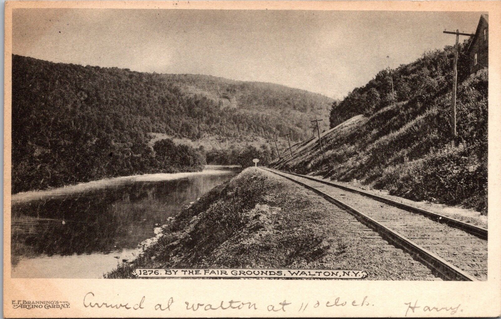 Postcard~Walton New York~By the Fair Grounds~Railroad Track~Posted 1905