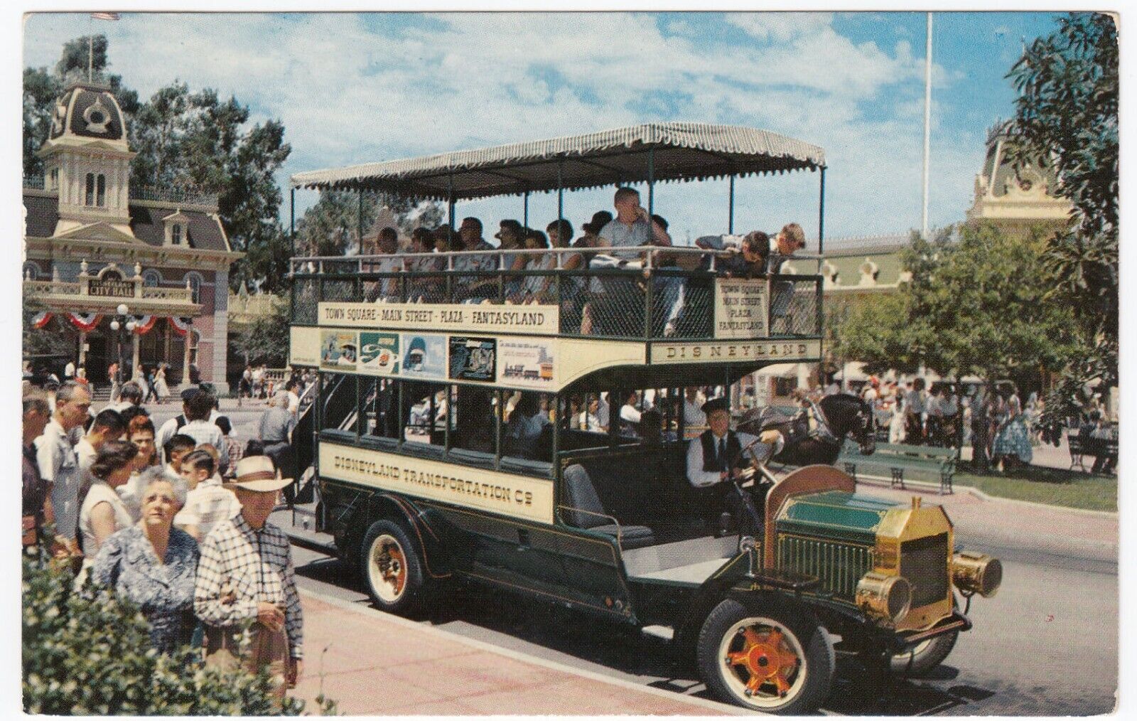 Postcard Disneyland Omnibus Double Decker Bus Disney Amusement Park - Posted