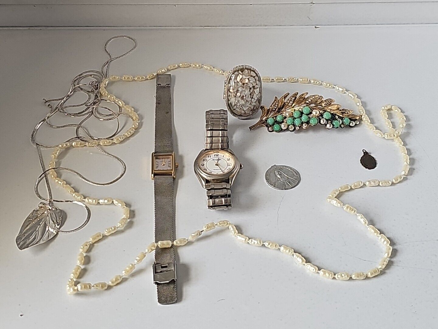 Vintage Junk Drawer Lot Jewelry Watches Skagen Denmark Germany Brooch #91