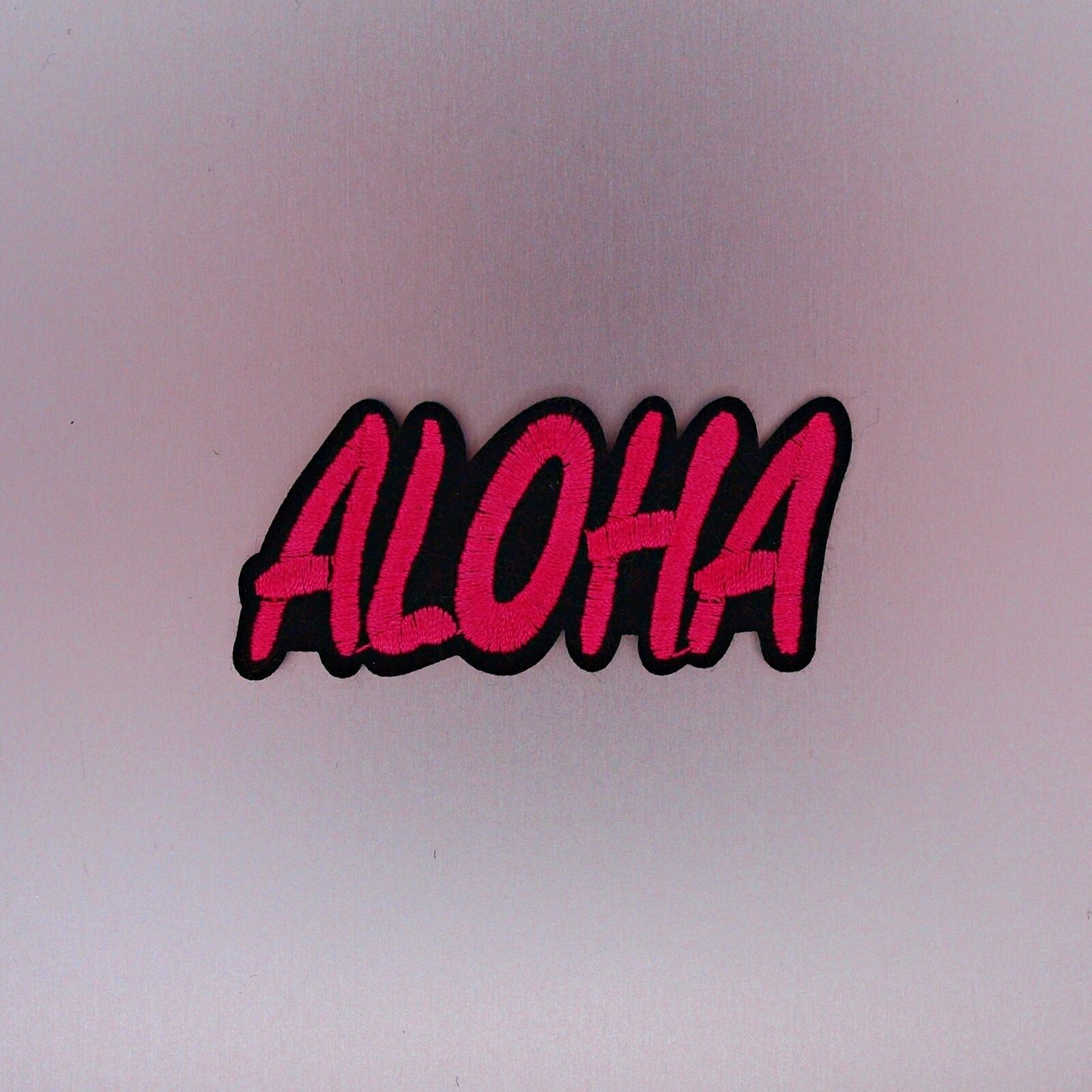 Aloha Patch — Iron On Badge Embroidered Motif — Pink Word Fun Cute Retro