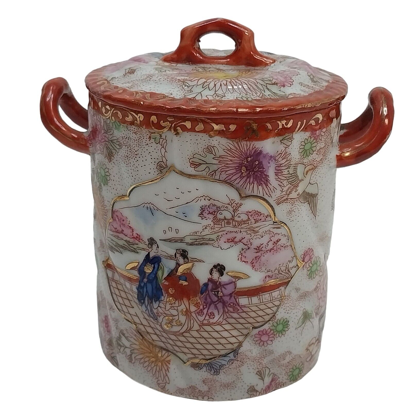 Antique Japanese Condensed Milk Container With Lid Geishas Porcelain