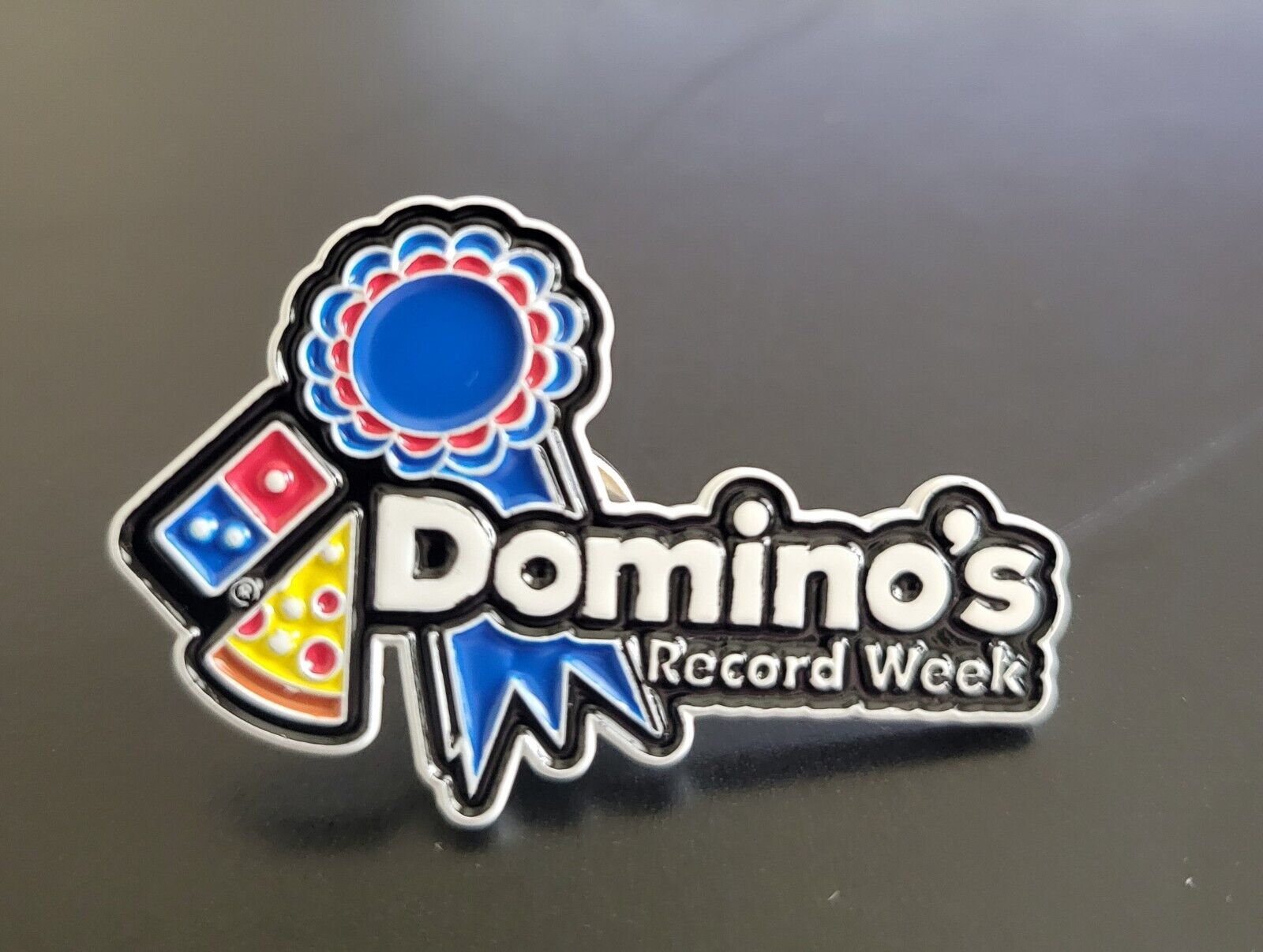 Domino's Pizza Enamel Hat Pin DOMINO'S RECORD WEEK RIBBON 