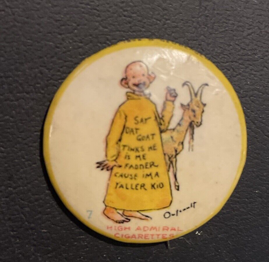 1896 High Admiral Cigarettes Yellow Kid #7 Advertising Pin Pinback Button 1-1/4\