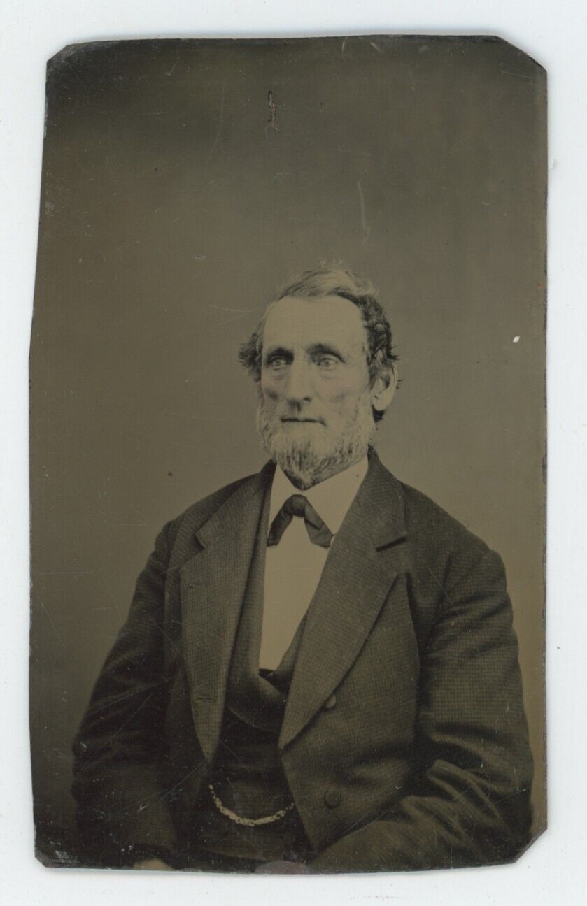 c1860'S 1/6 Plate TINTYPE Stoic Older Man With Beard Who Looks Shell Shocked