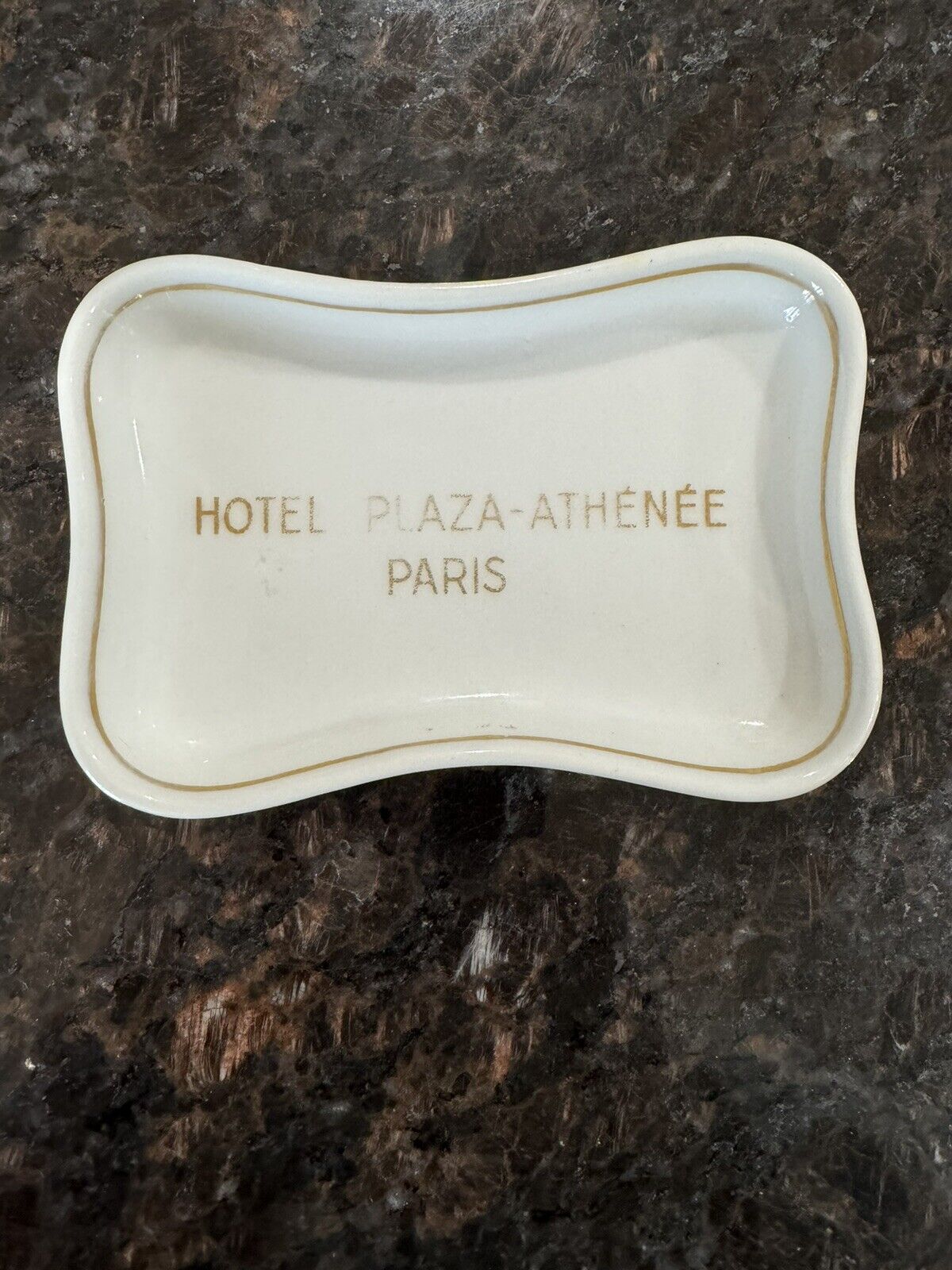 Hotel Plaza Athenee Paris Porcelain Ashtray Dish 4” Vintage