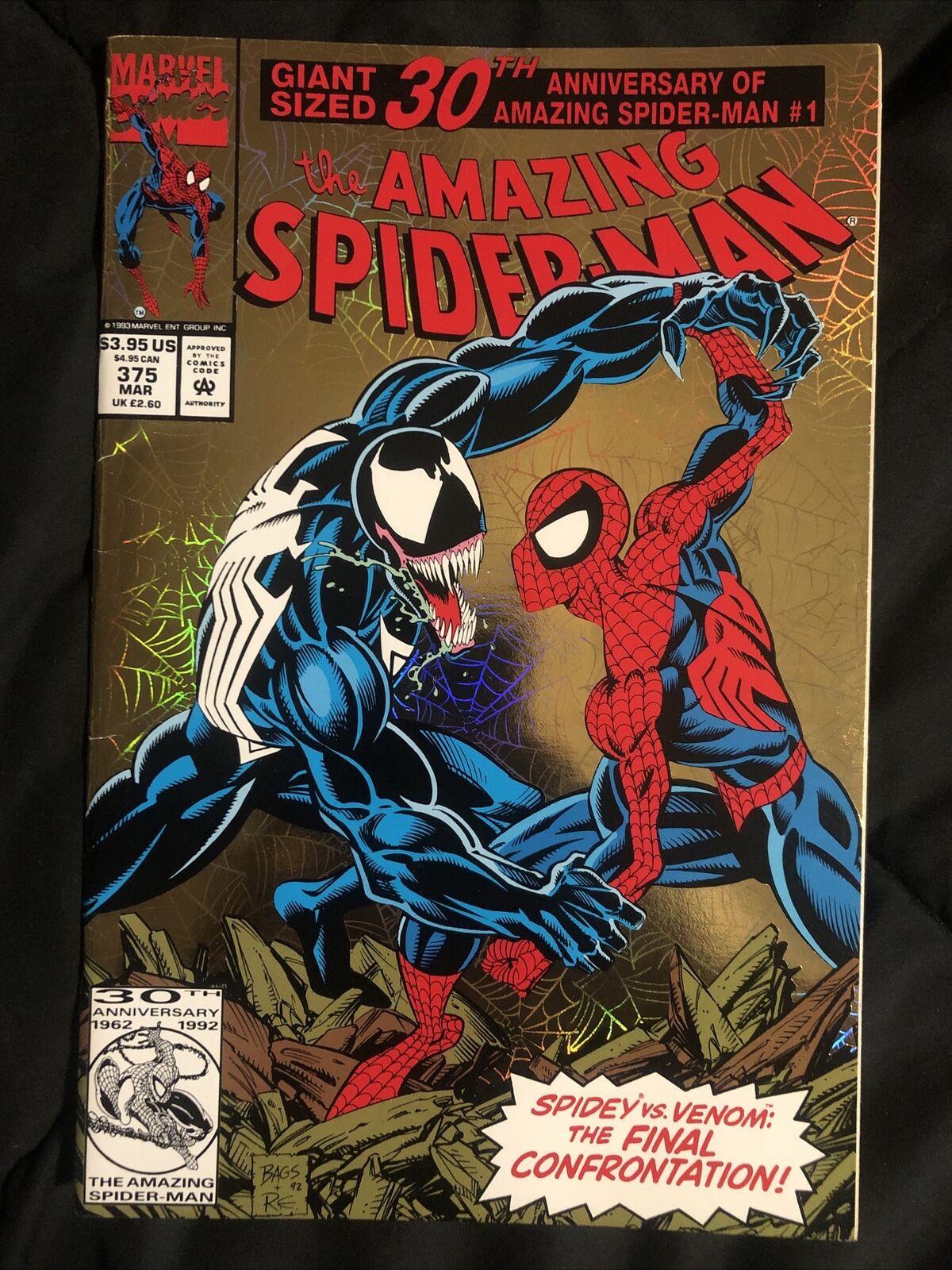 Amazing Spider-Man #375 Venom Gold Holo Foil Cover 1st Ann Weying Marvel 1993