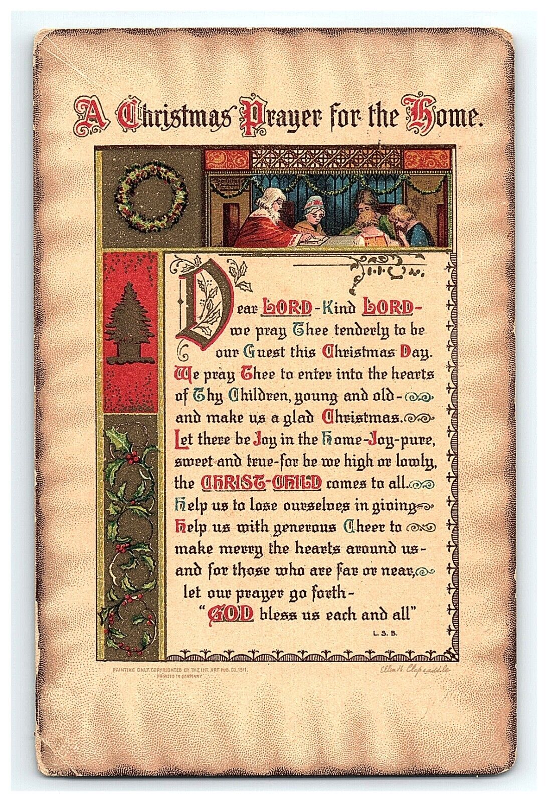 Vintage German Christmas Prayer For the Home Postcard International Art Publ. Co