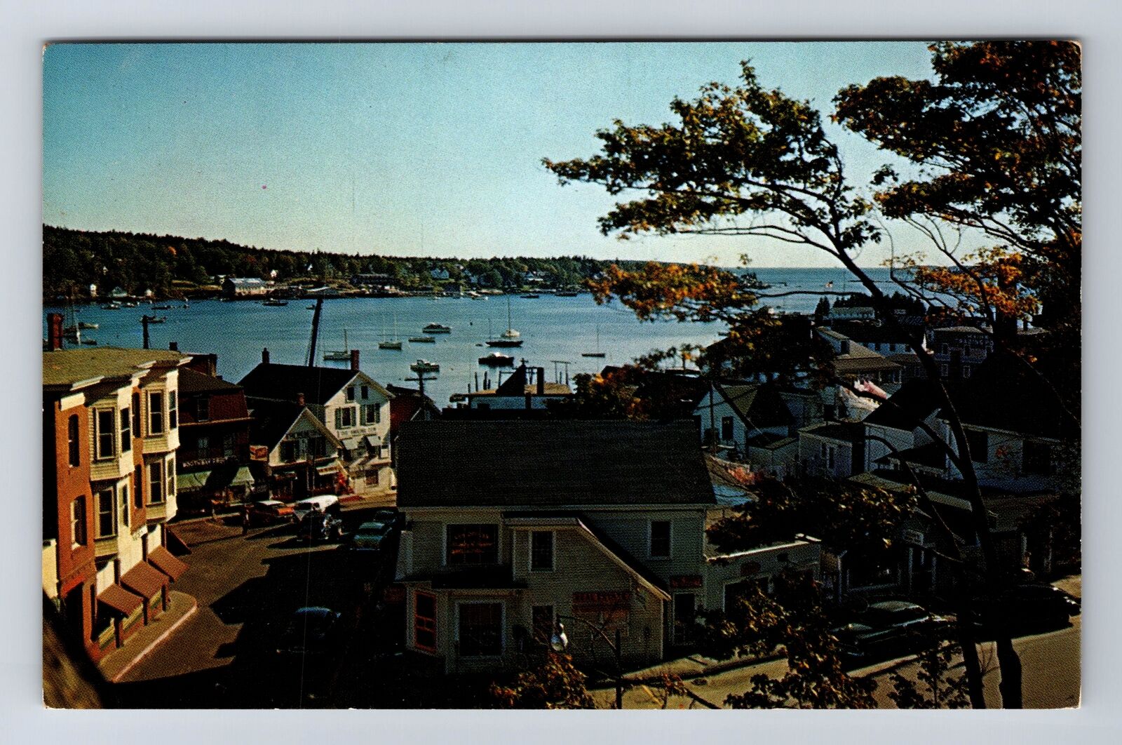Boothbay Harbor ME-Maine, Looking Down Commercial Street, Vintage Postcard