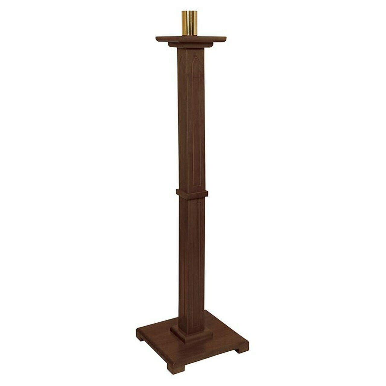 Walnut Stain Maple Hardwood Polished Brass Gothic Candle Holder for Church,44 In