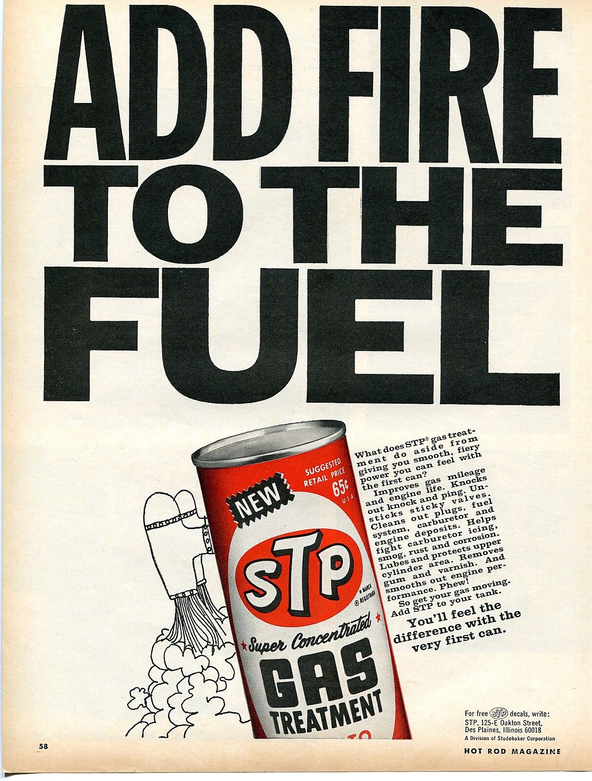 1967 STP Super Concentrated Gas Treatment Add Fire To The Fuel Print Ad