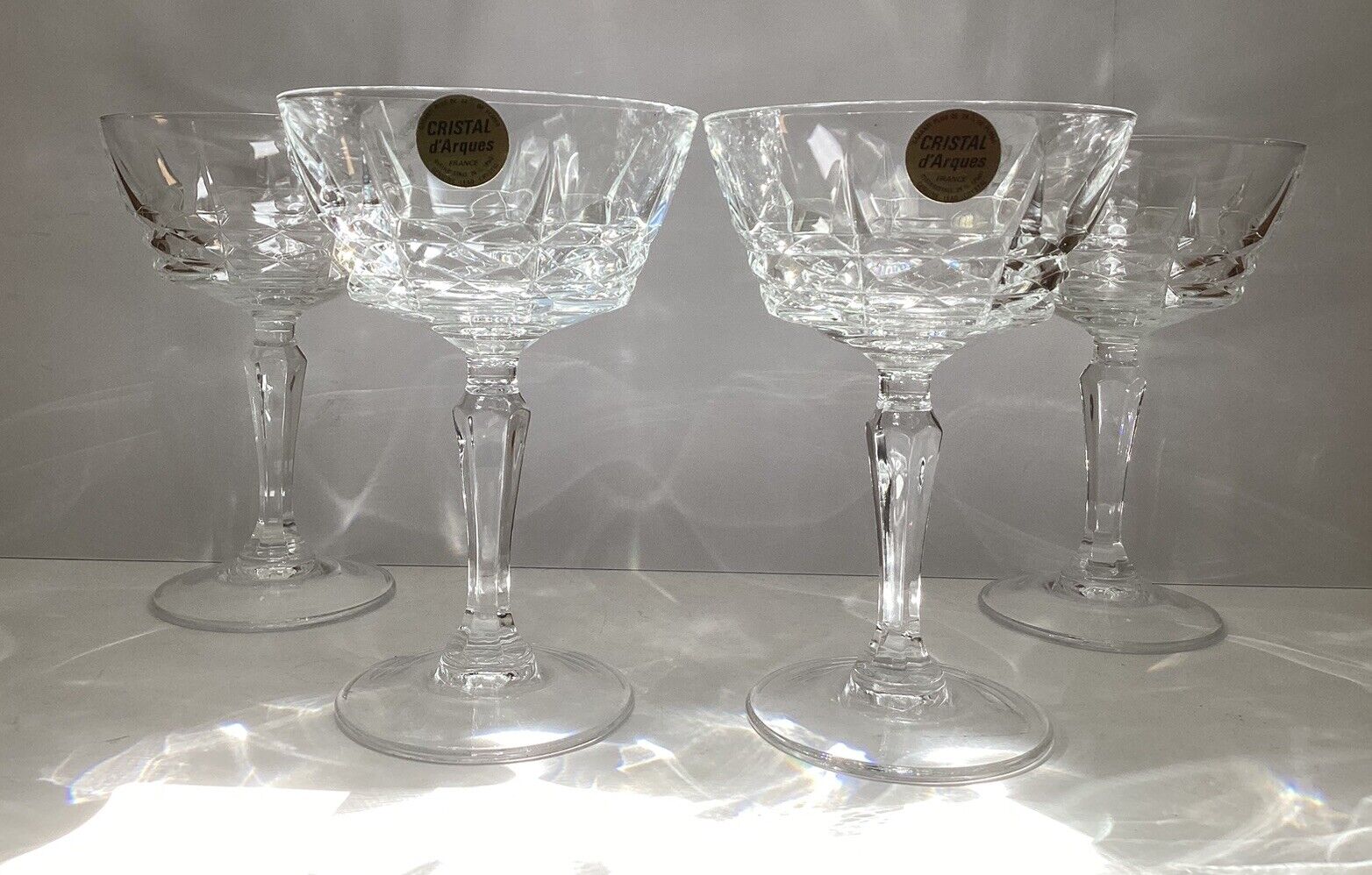 CHERBOURG_French Lead Crystal_4 Champagne Sherbet Glasses_W M Dalton_Made France