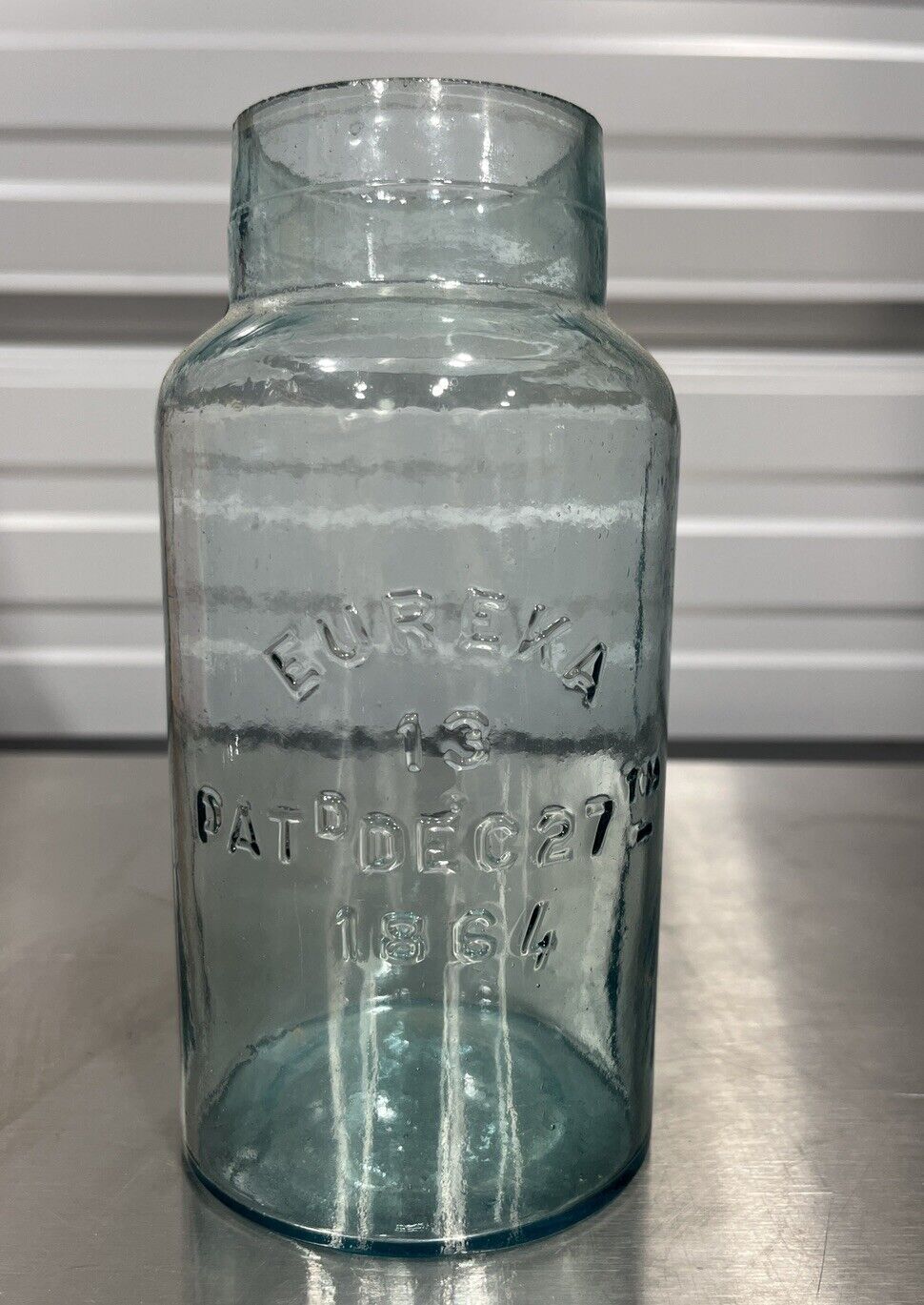 Super Rare Antique Eureka Jar- circa 1864 - Qt Aqua