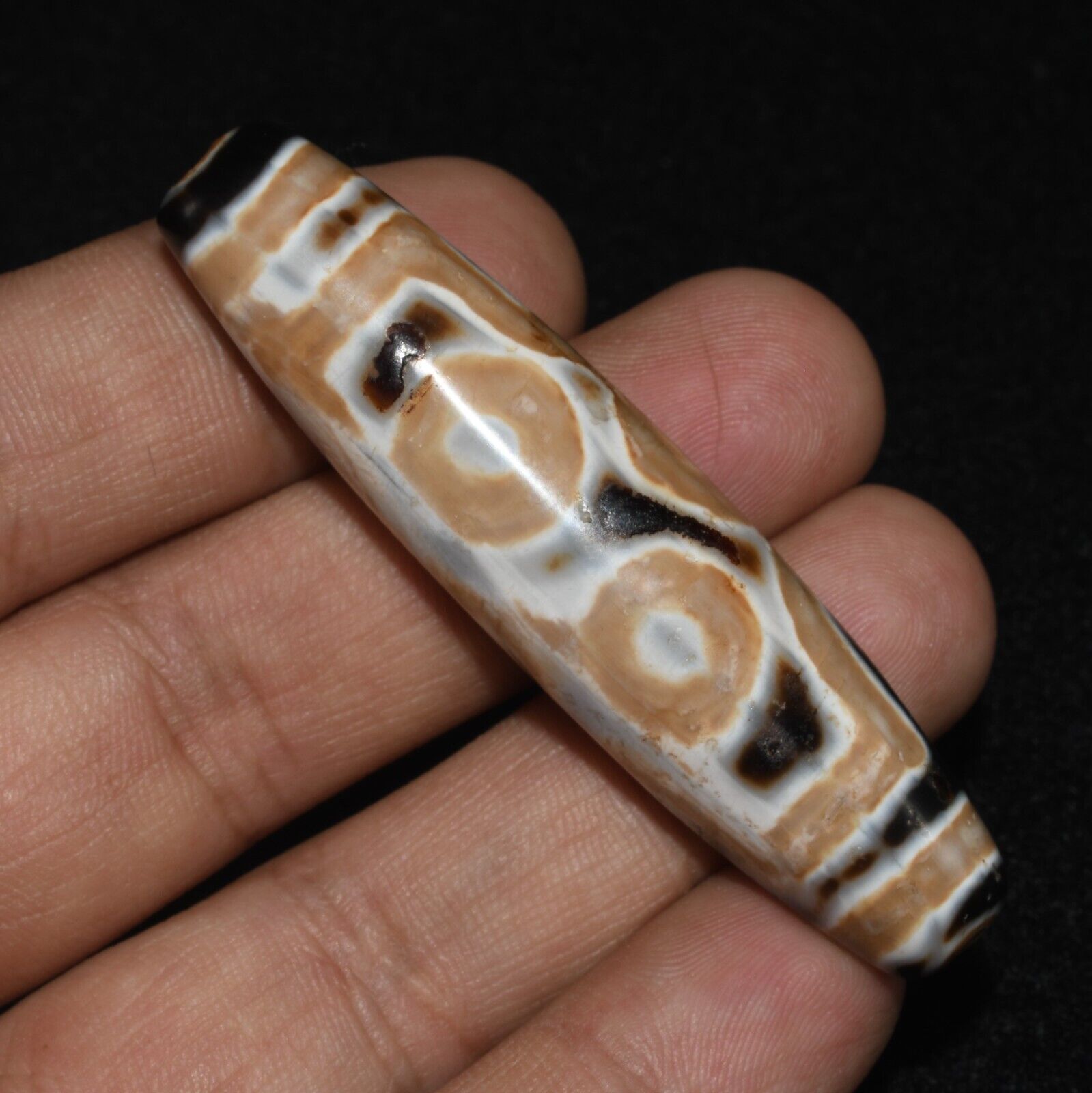 Rare Original Old Tibetan Natural Agate Dzi Eye Bead in Perfect Condition