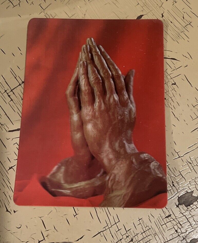 Vintage Distressed Jesus Hand Prayer Red Postcard 5X6.5 3D Collector Series