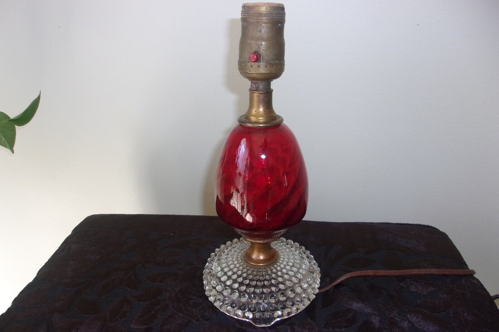 Vintage 1940-50's Era Red Globe/Crystal Glass Lamp