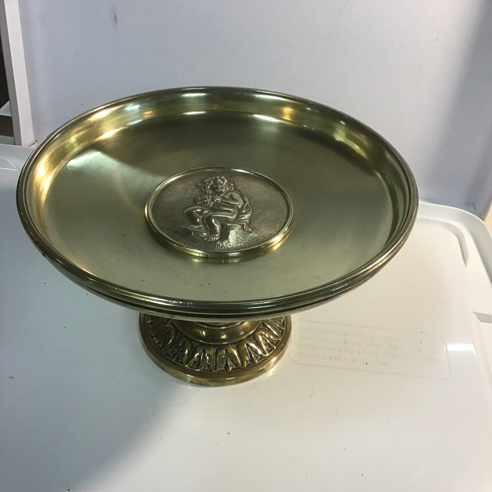 Vintage/Antique Brass Compote/ Tazza Child Image marked B D 682 weighs 6 pounds