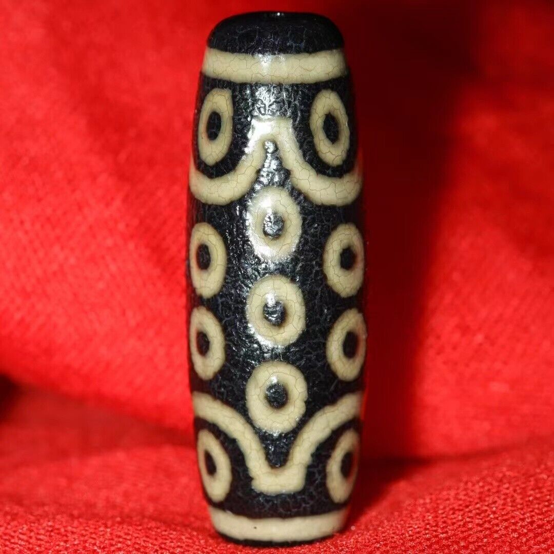 Magic Tibetan Old Agate Dragon Skin wanzi Totem dZi Bead 14*39mm